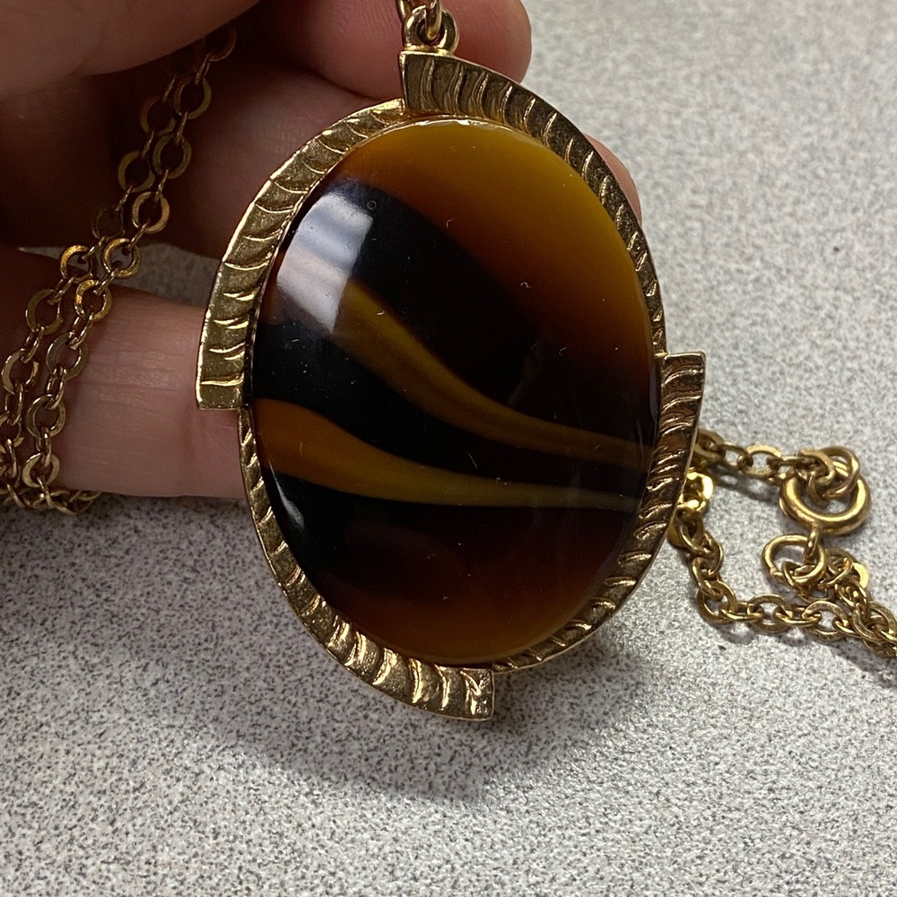 Vintage Sarah Coventry Amber Swirl Witchy Vibe Goddess Pendant Capsule Retro